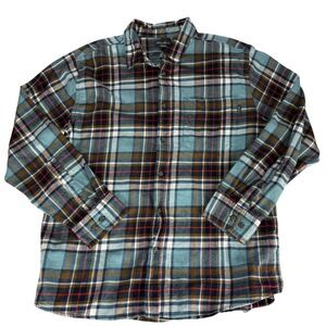 Eddie Bauer Shirt Mens Size XXL Blue Cream Plaid Flannel Button Down Gorpcore